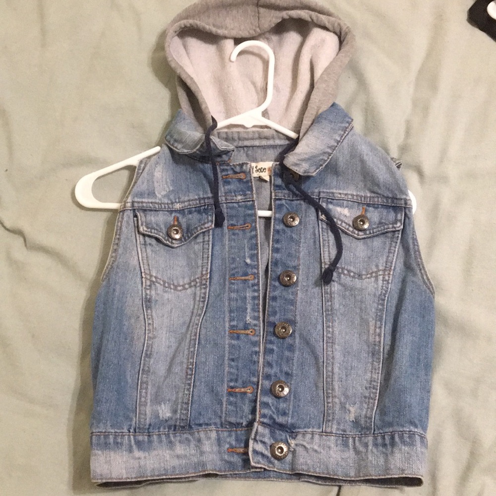 HOODED DEMIN VEST💚